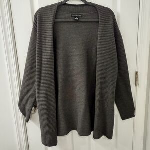 Joan Vass Open Front Longline Textured Charcoal Gray Cardigan Size M
